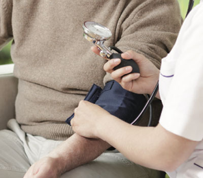 Infection Prevention Society Care Home Staff Checking Blood Pressure On Resident