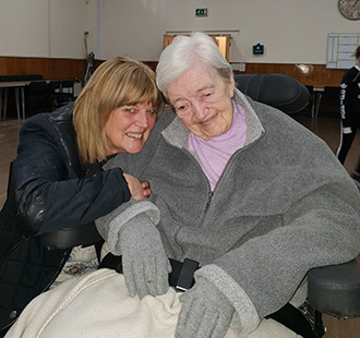 Pelton Grange Care Home resident Margaret Carr (right) with her daughter Christine Mordue at a dementia friendly screening of Mamma Mia!.