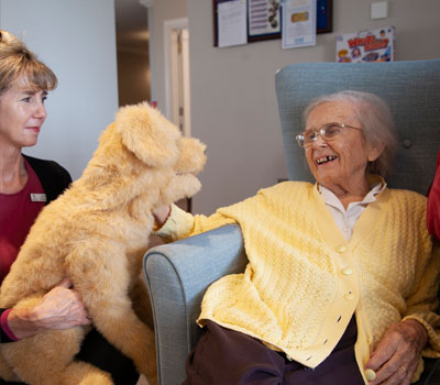 Resident from Great Oaks care home with robotic dog