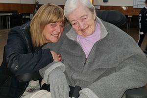 Pelton Grange Care Home resident Margaret Carr (right) with her daughter Christine Mordue at a dementia friendly screening of Mamma Mia!.