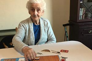 Resident Audrey Glinsky taking part in National Pie Day activities at Halton View Care Home.