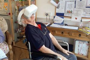 Windle Court resident enjoying a VR drone flight experience