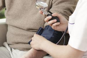 Infection Prevention Society Care Home Staff Checking Blood Pressure On Resident