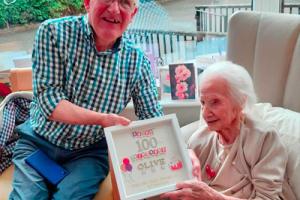 Olive celebrating her 100th birthday at Bryn Haven